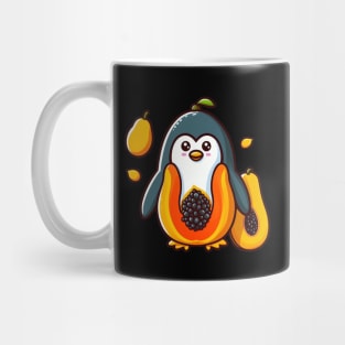 Papaya Penguin Paradise: Whimsical Fruit and Arctic Charm Mug